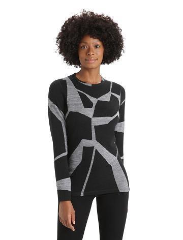 Icebreaker Merino 250 Vertex Long Sleeve Crewe Thermal Top Fractured Landscapes Naisten Yksiosainen ja sarjat Mustat | FI 1790LISH